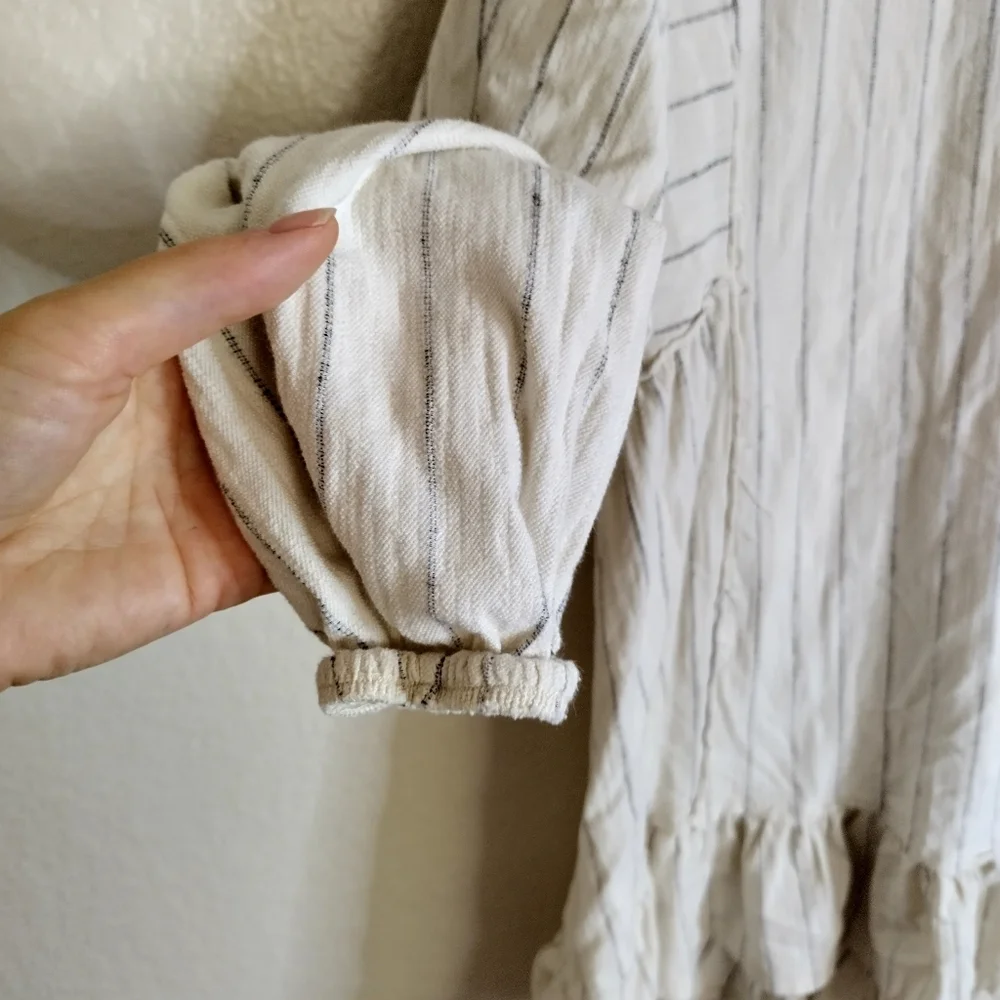 Free People Beach April Cream Striped Ruffled Long Sleeve Mini Dress Xs